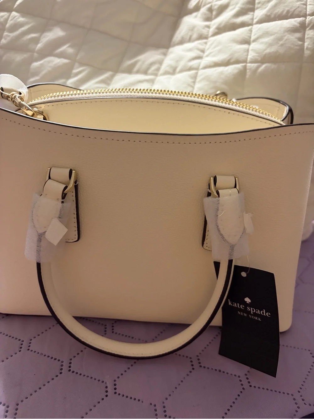 kate spade Cream Pebbled Leather Satchel with Gold Hardware